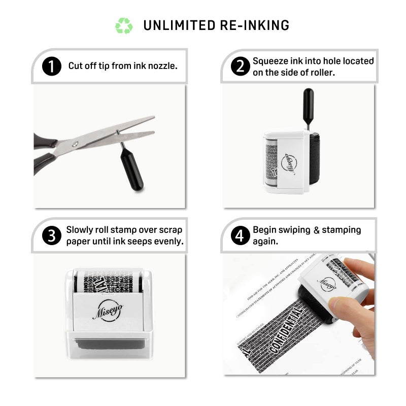 Miseyo Identity Theft Protection Roller Stamp Set - White (6 Refill Ink Incleded) - Image 3